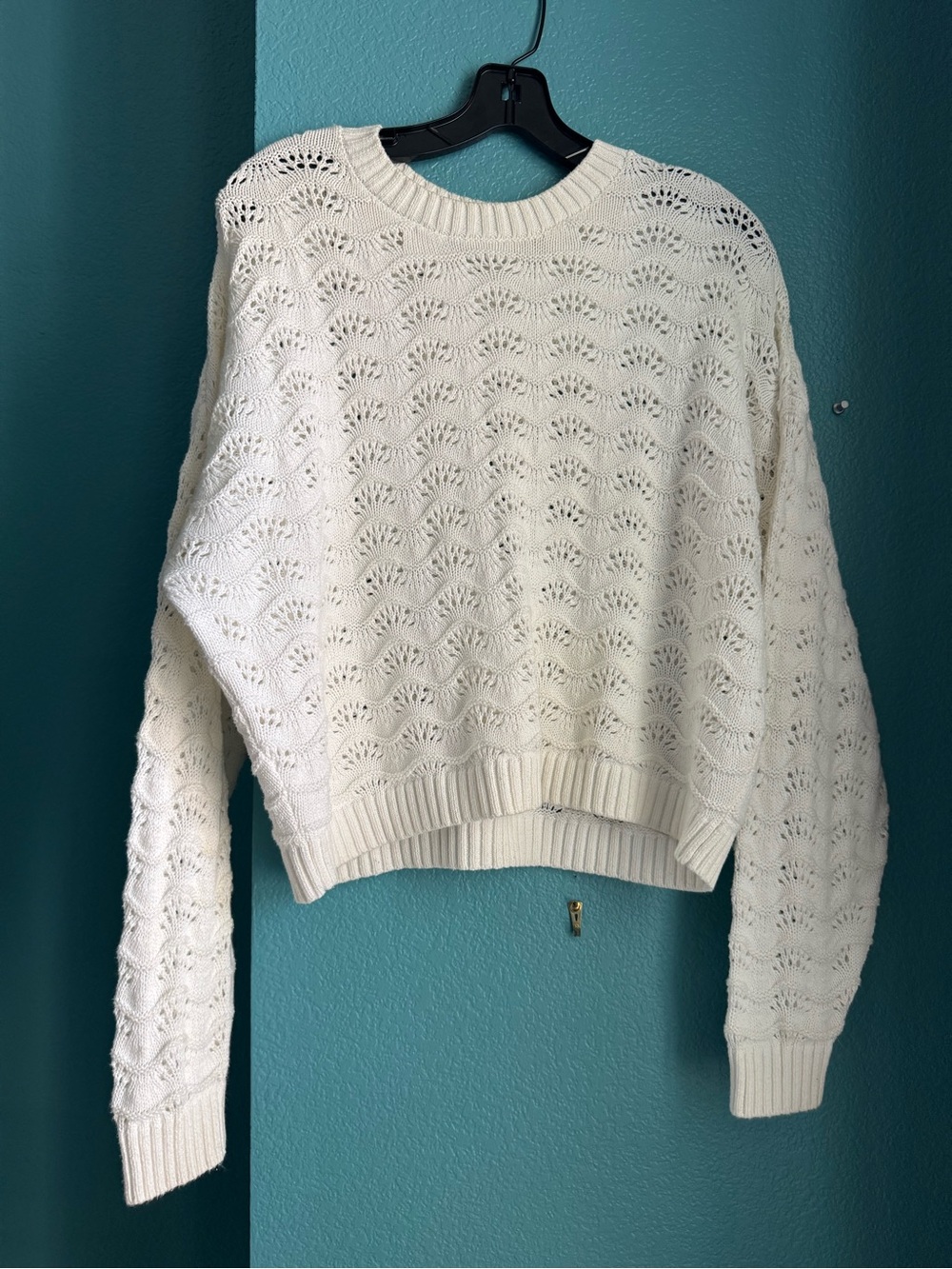 Hollister Ivory Openwork Crewneck Sweater